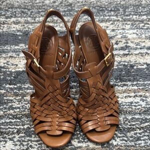 Tory Burch Tan Leather Woven Heels